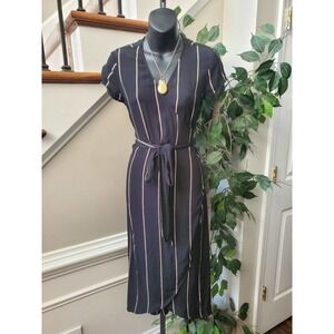 Loft Women's Black & White 100% Rayon V-Neck Short Sleeve Knee Length Dress MP